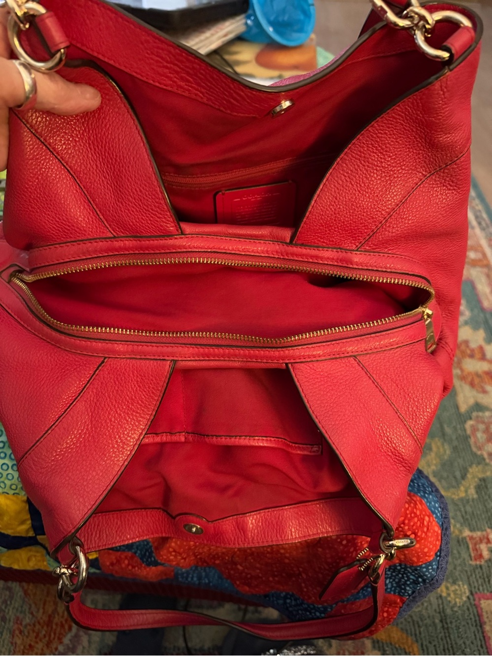 Coach Red Pebble Leather Shoulder Bag with Silver Hardware - Picture 6 of 10